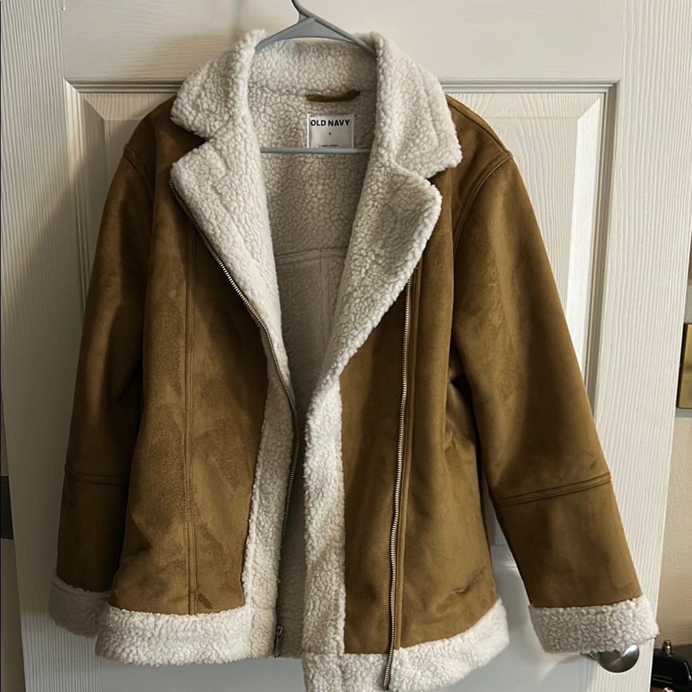 Old Navy Tan and White Teddy Jacket with Shearling Style